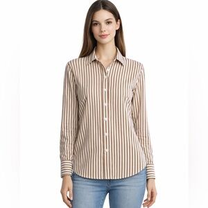 Reformation Striped Button-Up Shirt tan cream